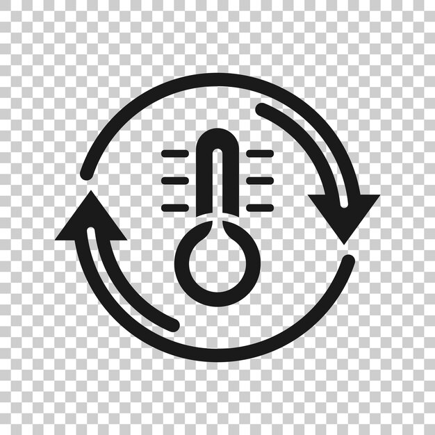 Icono de control de clima del termómetro en estilo plano Ilustración vectorial de equilibrio meteorológico en fondo blanco aislado Concepto de negocio de temperatura fría y caliente