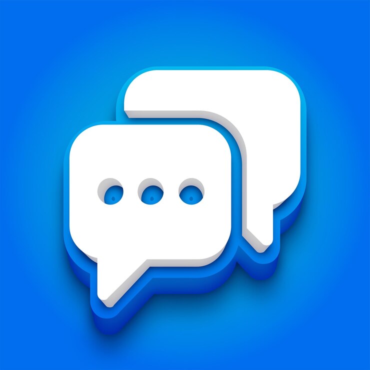 Vector el icono de conversación 3d azul y blanco de moda con un fondo azul vibrante