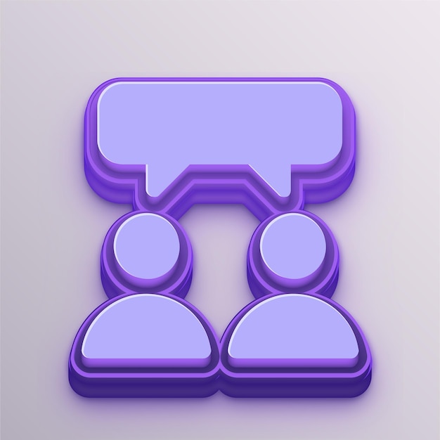 Icono de conversación de usuario de vector púrpura 3D personalizable para educación, negocios y medios de comunicación