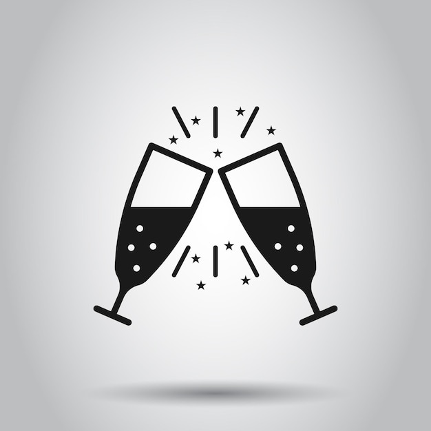 Icono de copa de champán en estilo plano Ilustración vectorial de bebidas alcohólicas en un fondo aislado Concepto de negocio de cóctel