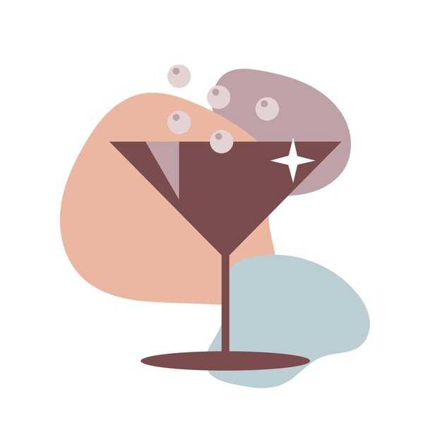 Icono de copa de cóctel de color marrón. Diseño plano aislado