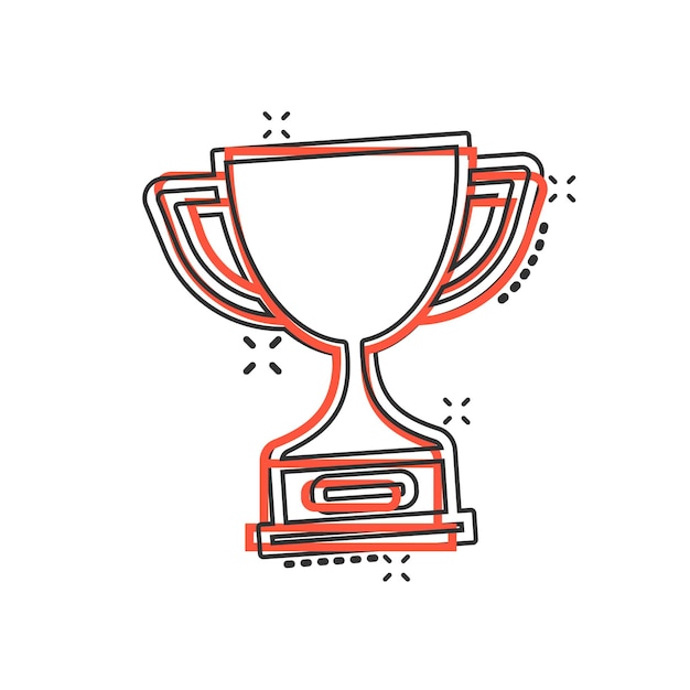 Icono de copa de trofeo en estilo cómico Ilustración de vector de dibujos animados de premio de copa sobre fondo aislado Concepto de negocio de signo de efecto de salpicadura de premio