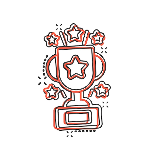 Icono de copa de trofeo en estilo cómico Ilustración de vector de dibujos animados de premio de copa sobre fondo aislado Concepto de negocio de signo de efecto de salpicadura de premio