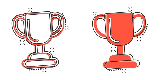 Icono de copa de trofeo en estilo cómico Ilustración de vector de dibujos animados de premio de copa sobre fondo aislado Concepto de negocio de signo de efecto de salpicadura de premio