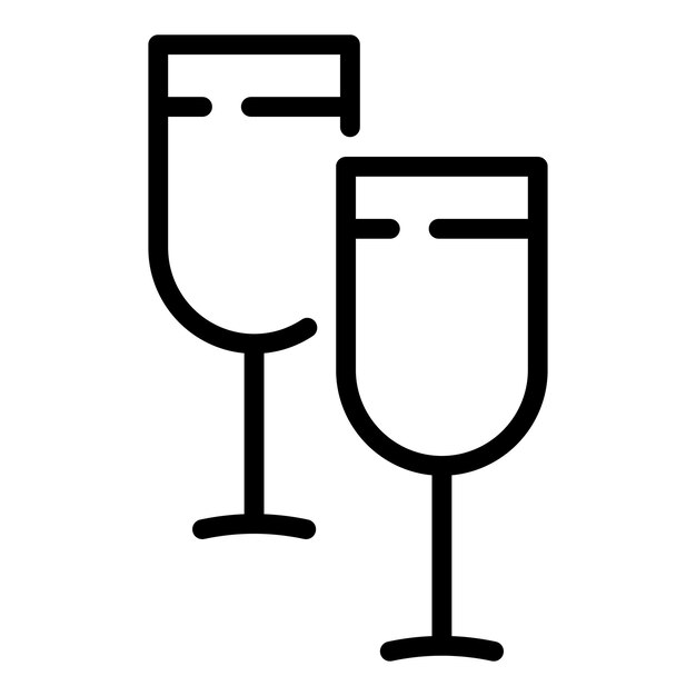 Icono de copas de champán Icono de vector de copas de champán de contorno para diseño web aislado sobre fondo blanco
