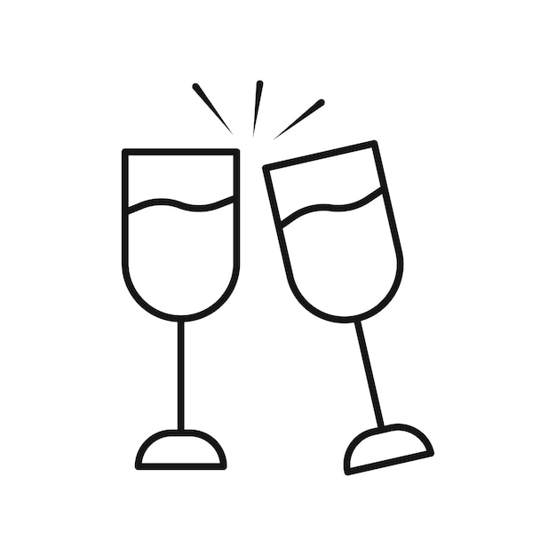 Icono de las copas de champaña Símbolo plano de línea delgada simple