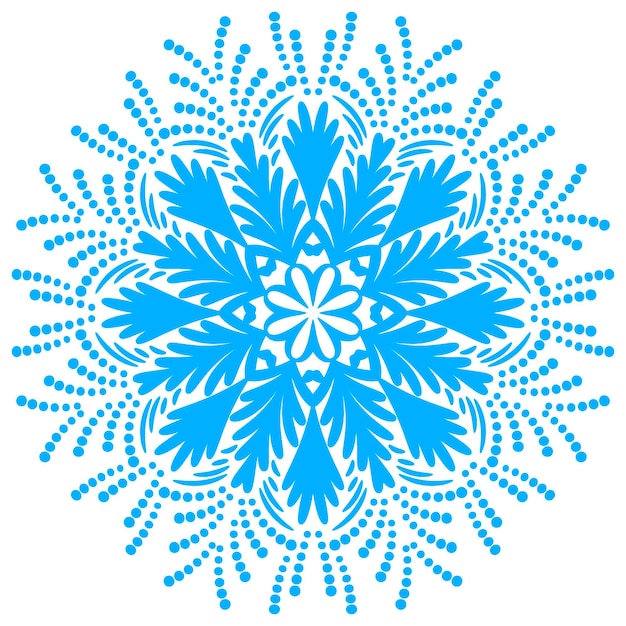 Icono de copo de nieve azul aislado sobre fondo blanco. Mandala ornamental redonda.