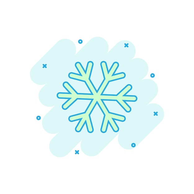 Vector icono de copo de nieve de colores de dibujos animados en estilo cómico pictograma de ilustración de invierno sinal de nieve concepto de negocio de salpicaduras