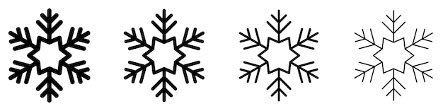 Icono de copo de nieve Conjunto de copos de nieve lineales negros Ilustración vectorial