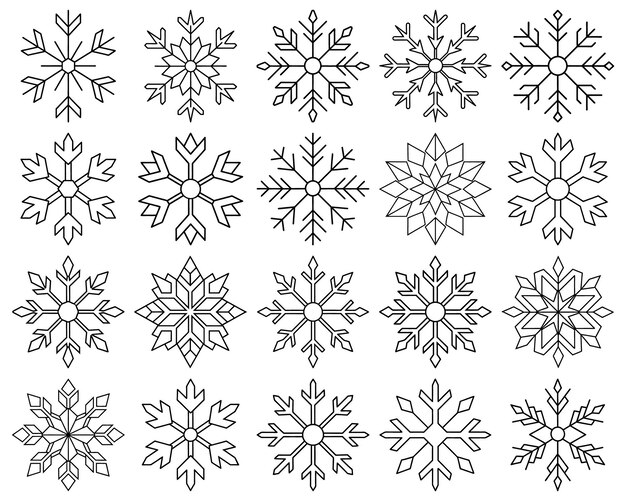 Icono de copo de nieve Conjunto de iconos de copo De nieve de línea delgada Decoración navideña