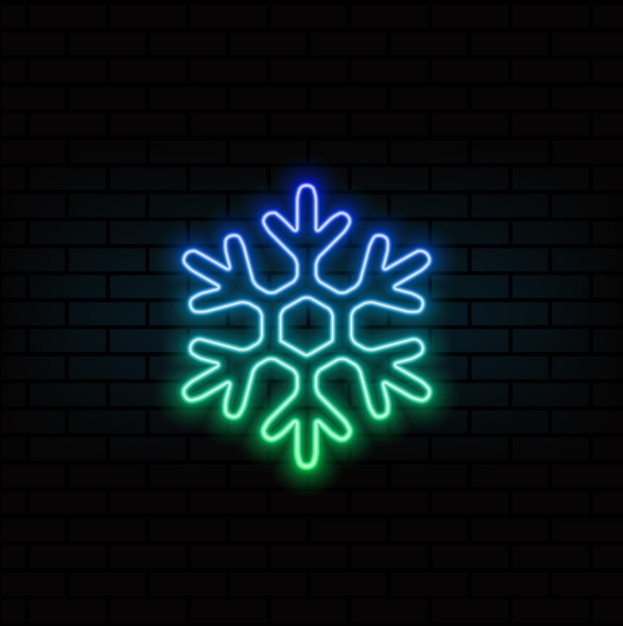 Ícono de copo de nieve signo congelado Ilustración vectorial diseño plano estilo neón