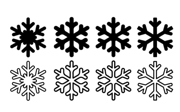 El icono de los copos de nieve negros establece el vector sobre un fondo blanco