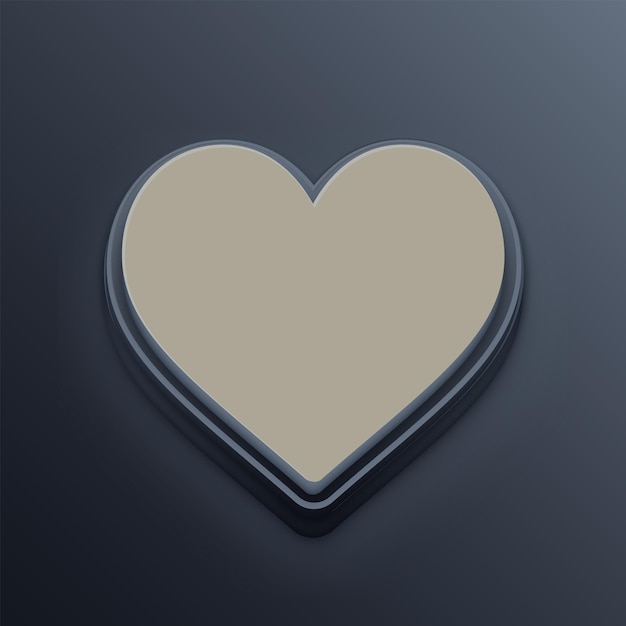 Icono de corazón 3D en tono de cemento con fondo gris editable