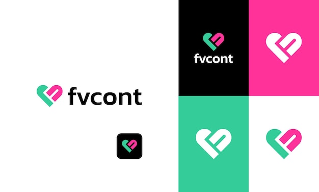 Vector icono de corazón abstracto con combinación de letras f diseño de logotipo profesional para empresas