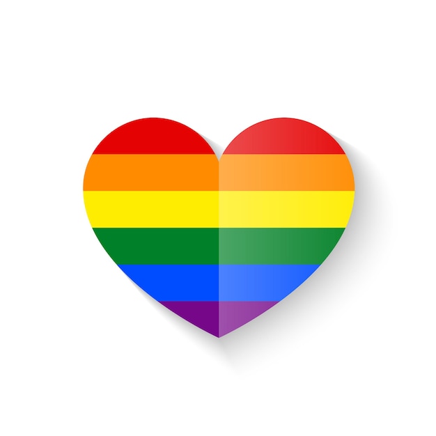 Vector icono del corazón del arco iris con sombra aislado sobre fondo blanco. signo de la comunidad lgbt.