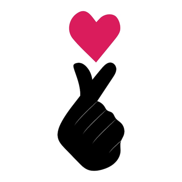 Ícono de corazón de dedo signo de amor coreano te quiero gesto de mano silueta pegatina de ilustración