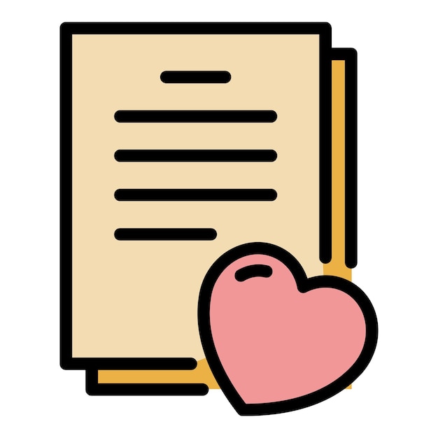 Icono de corazón y documentos Contorno de corazón y documento Icono vectorial color plano aislado
