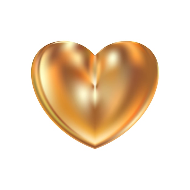 Ícono de corazón dorado realista en fondo blanco d ilustración vectorial