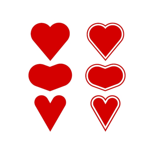 Icono de corazón establecido en estilo plano con fondo