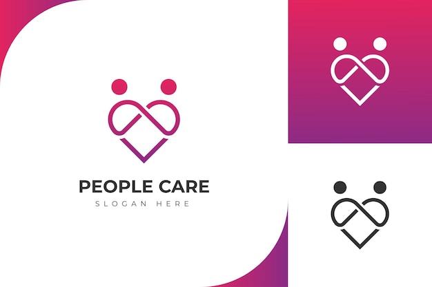 Icono del corazón y la gente ama el diseño de logotipo de cuidado para la caridad y el concepto de vector de apoyo amor y vector de vida feliz