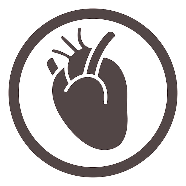 El icono del corazón humano es un símbolo médico redondo y negro.