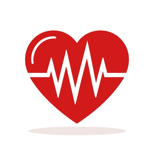 Icono de corazón rojo con pulso de ECG en estilo de diseño plano Símbolo médico rojo Ilustración vectorial