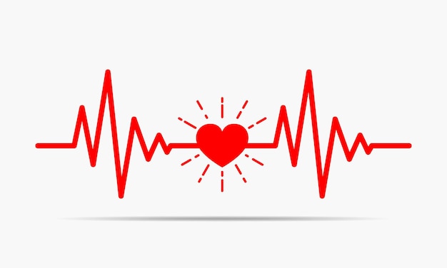 Icono de corazón rojo con signo de latido del corazón. ilustración vectorial Corazón en estilo plano.