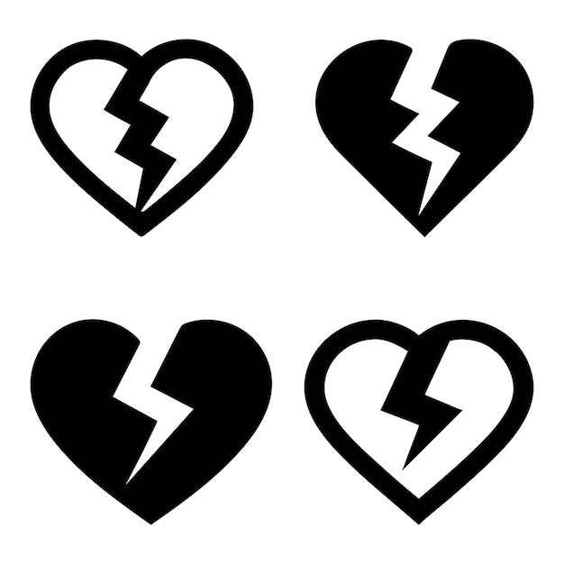 icono de corazón roto vector silueta aislado en fondo blanco diseño simple y moderno