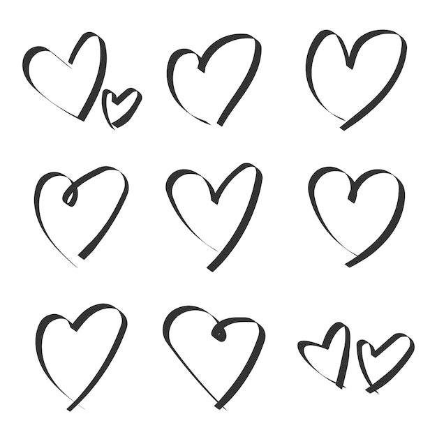 Icono de corazones en estilo dibujado a mano Ilustración vectorial de corazones pintados a mano en un fondo aislado Concepto de negocio de signos de garabatos de amor