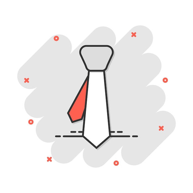 Icono de corbata de dibujos animados de vector en estilo cómic Pictograma de ilustración de signo de corbata Concepto de efecto de salpicadura de negocio de corbata