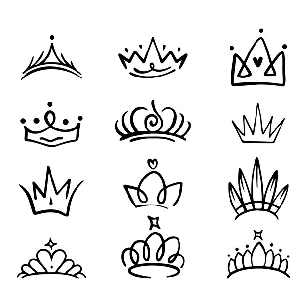 Icono de la corona dibujado a mano estilo Doodle aislado sobre fondo blanco Esbozos de la corona del rey majestuoso ti
