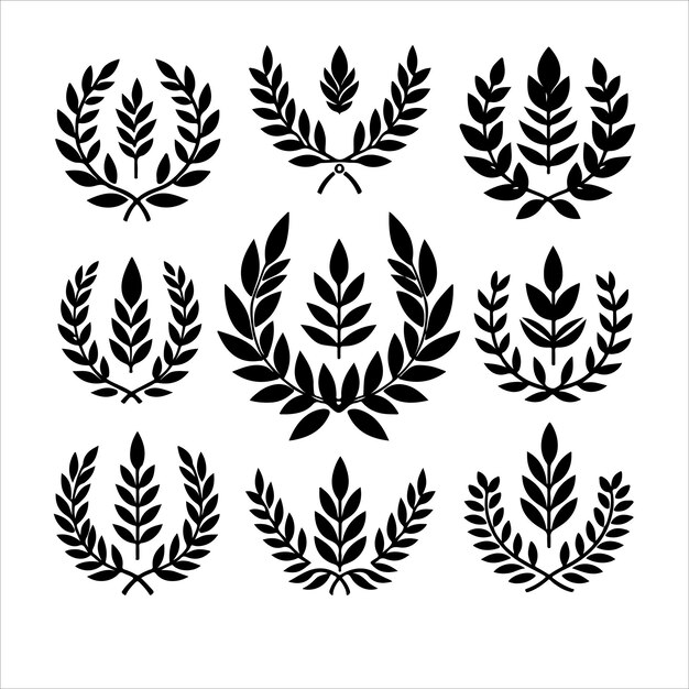 Icono de la corona de laurel blanco Ilustración vectorial de la silueta del signo de laura mínimo