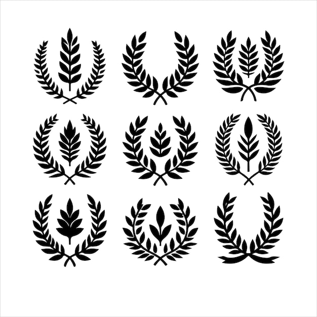 Icono de la corona de laurel blanco Ilustración vectorial de la silueta del signo de laura mínimo