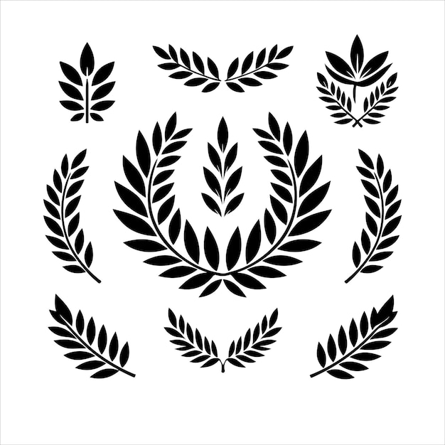 Icono de la corona de laurel blanco Ilustración vectorial de la silueta del signo de laura mínimo