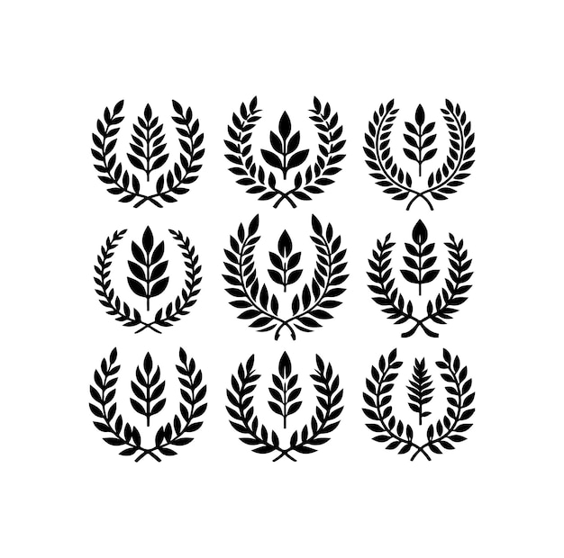 El icono de la corona de laurel es blanco y minimalista. Ilustración vectorial de la silueta del signo de lauril.
