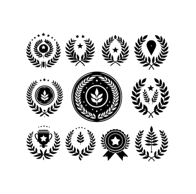 El icono de la corona de laurel es blanco y minimalista. Ilustración vectorial de la silueta del signo de lauril.