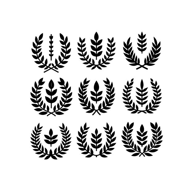El icono de la corona de laurel es blanco y minimalista. Ilustración vectorial de la silueta del signo de lauril.