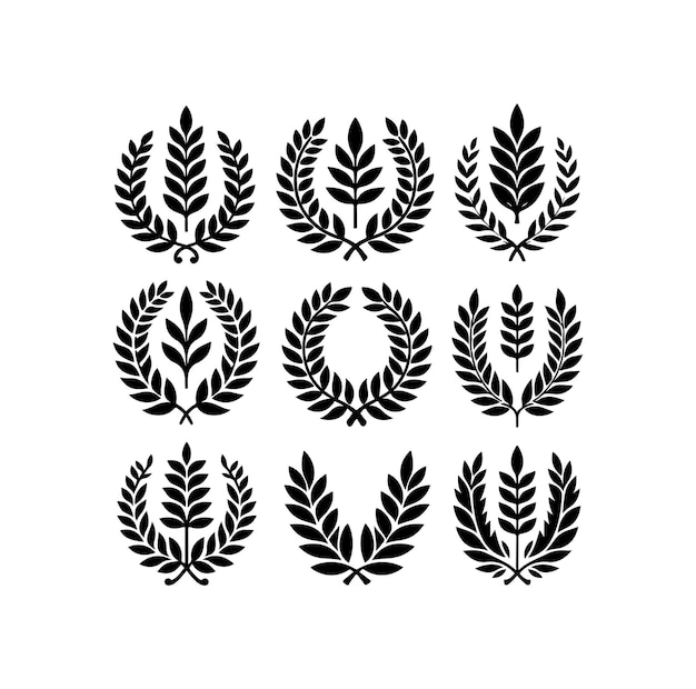 El icono de la corona de laurel es blanco y minimalista. Ilustración vectorial de la silueta del signo de lauril.