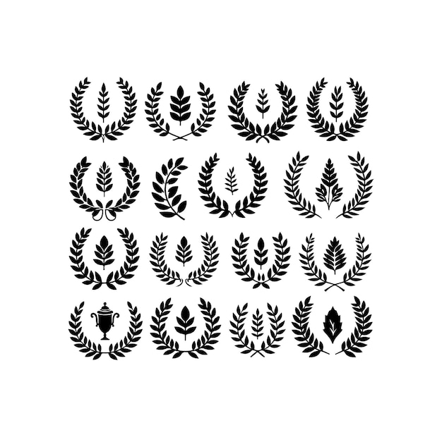 El icono de la corona de laurel es blanco y minimalista. Ilustración vectorial de la silueta del signo de lauril.