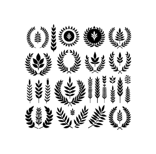El icono de la corona de laurel es blanco y minimalista. Ilustración vectorial de la silueta del signo de lauril.