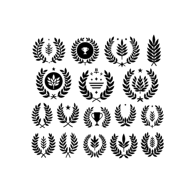 El icono de la corona de laurel es blanco y minimalista. Ilustración vectorial de la silueta del signo de lauril.