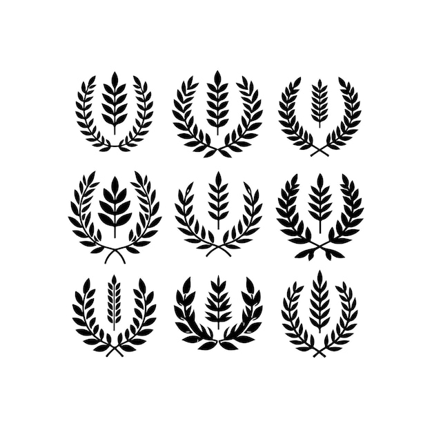 El icono de la corona de laurel es blanco y minimalista. Ilustración vectorial de la silueta del signo de lauril.