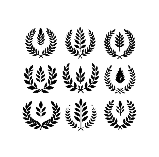 El icono de la corona de laurel es blanco y minimalista. Ilustración vectorial de la silueta del signo de lauril.