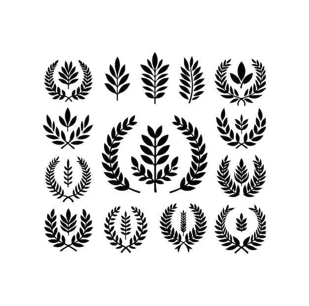 El icono de la corona de laurel es blanco y minimalista. Ilustración vectorial de la silueta del signo de lauril.