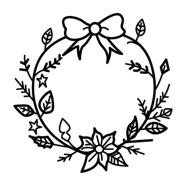 Icono de la corona de Navidad en estilo doodle