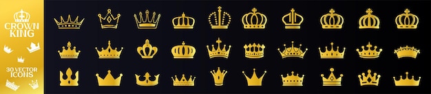 Icono de corona de oro Coronas reales rey de coronación y siluetas de tiara de reina de lujo Reina rey coronas doradas real de lujo en pizarra