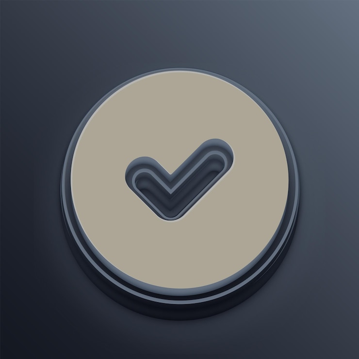 Vector icono correcto de tono de cemento 3d con fondo gris editable