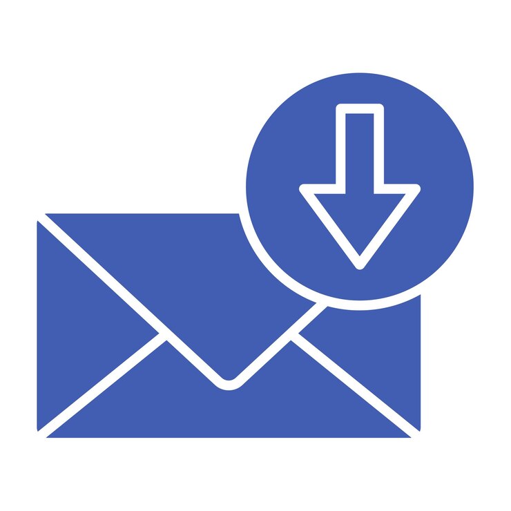 Vector un icono de correo azul y blanco con una flecha apuntando hacia arriba