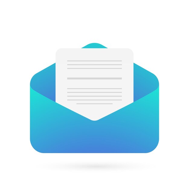 Icono de correo electrónico con documento abierto en diseño plano