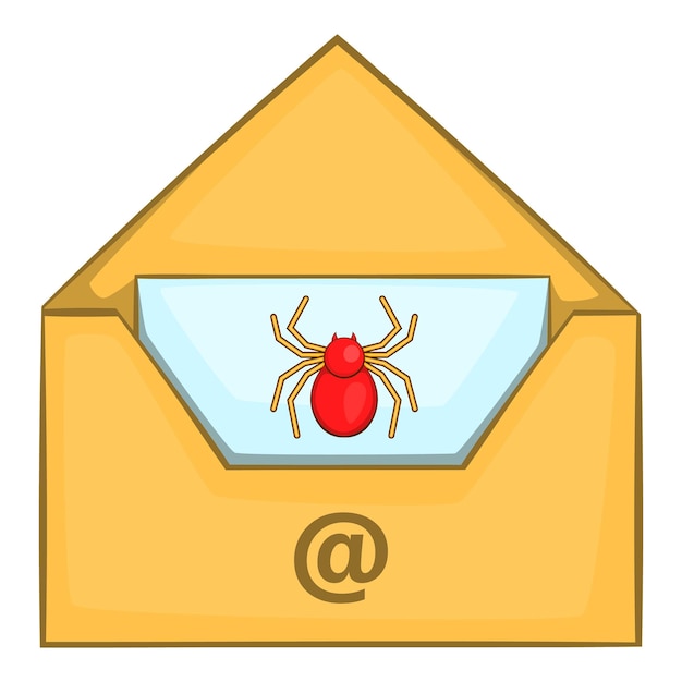 Icono de correo electrónico infectado en estilo de dibujos animados aislado en la ilustración de vector de fondo blanco